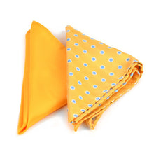 Load image into Gallery viewer, Umo Lorenzo Dotted &amp; Solid Yellow Tie with Matching Hanky Gift Box Set – 4pc Polyester Formalwear Set
