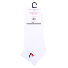 Load image into Gallery viewer, Nollia Ladies' Low Cut Cherry Embroidery Ribbed Socks – Black or White
