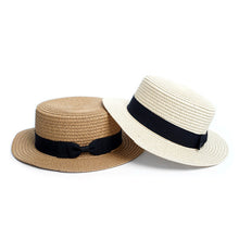 Load image into Gallery viewer, Nollia Spring/Summer Ribbon Round Flat Top Ladies' Hat – 100% Paper
