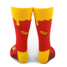 Load image into Gallery viewer, Parquet Men’s Mustard Bottle Novelty Crew Socks – Red &amp; Yellow
