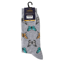 Load image into Gallery viewer, Parquet Men’s Butterfly Novelty Crew Socks – Gray
