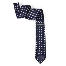 Load image into Gallery viewer, Feraricci Men's Navy Petite Bows Cotton Skinny Tie Gift Set – Includes Pocket Square &amp; Lapel Flower
