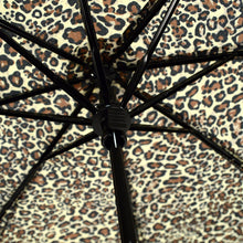 Load image into Gallery viewer, Parquet Leopard Print Telescopic Compact Umbrella – Auto-Open, Plastic Handle, 12&quot; Travel Size
