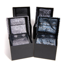 Load image into Gallery viewer, Clericci 12pc Fall/Winter Paisley Tie, Hanky &amp; Cufflink Boxed Set

