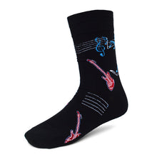 Load image into Gallery viewer, Parquet Men’s Guitar &amp; Music Notes Novelty Crew Socks – Black or Navy

