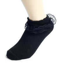 Load image into Gallery viewer, 12-Pack Solid Color Frilly Lace Ankle Socks for Women – Black or White
