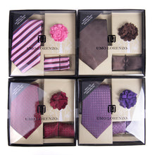 Load image into Gallery viewer, Umo Lorenzo 12pc Pattern Necktie, Hanky &amp; Lapel Pin Box Set
