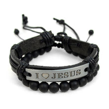 Load image into Gallery viewer, Genuine Leather &amp; Natural Stone 2-Piece Bracelet Set for Men – Parquet (9 Styles)
