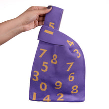 Load image into Gallery viewer, Purple tote bag with yellow numeric print by Nollia

