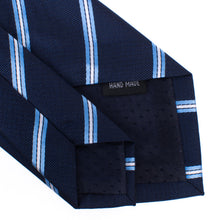 Load image into Gallery viewer, Umo Lorenzo Men's Navy Striped Zipper Pre-Tied Necktie
