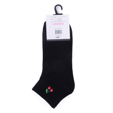 Load image into Gallery viewer, Nollia Ladies' Low Cut Cherry Embroidery Ribbed Socks – Black or White

