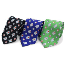 Load image into Gallery viewer, Parquet Poker Chips &amp; Cards Novelty Tie – Black, Green, Blue
