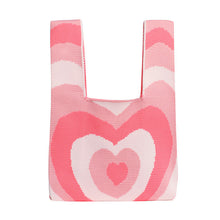 Load image into Gallery viewer, Nollia Mini Knit Tote Bag with pink concentric heart design

