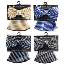Load image into Gallery viewer, Laurant Bennet Striped Pattern Bow Tie &amp; Matching Round Hanky Set

