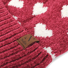 Load image into Gallery viewer, Nollia Women’s 2-Piece Reversible Hearts Knit Pom Hat &amp; Infinity Scarf Set

