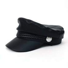 Load image into Gallery viewer, Nollia Women’s Black Leather Baker Cap – PU Leather Greek Fisherman Hat
