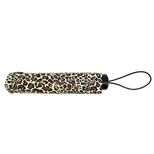 Load image into Gallery viewer, Parquet Leopard Print Telescopic Compact Umbrella – Auto-Open, Plastic Handle, 12&quot; Travel Size
