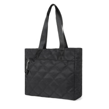 Load image into Gallery viewer, Nollia Harper Black Quilted Nylon Tote Bag with Heart Bag Charm
