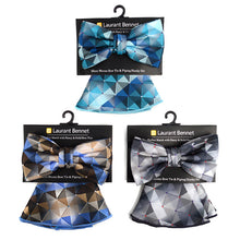 Load image into Gallery viewer, Laurant Bennet Abstract Pattern Banded Bow Tie &amp; Matching Hanky Pocket Round Set
