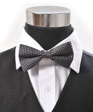 Load image into Gallery viewer, Silk Micro Dot Grid Banded Bow Tie – Printed Twill, Boxed
