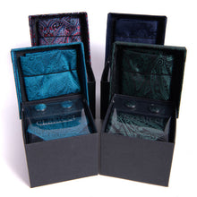 Load image into Gallery viewer, Clericci 12pc Fall/Winter Paisley Tie, Hanky &amp; Cufflink Boxed Set
