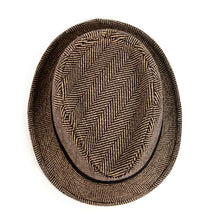 Load image into Gallery viewer, Westend Fall/Winter Brown &amp; Beige Herringbone Trilby Fedora Hat with Black Band Trim
