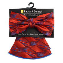Load image into Gallery viewer, Laurant Bennet Abstract Lines Banded Bow Tie &amp; Matching Hanky Pocket Round Set
