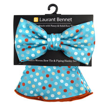 Load image into Gallery viewer, Laurant Bennet Polka Dot Banded Bow Tie &amp; Matching Hanky Pocket Round Set
