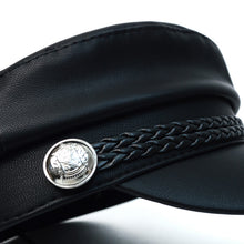 Load image into Gallery viewer, Nollia Women’s Black Leather Baker Cap – PU Leather Greek Fisherman Hat
