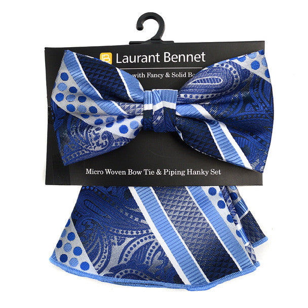 Laurant Bennet Bold Geometric Paisley Banded Bow Tie & Round Hanky Set