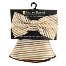Load image into Gallery viewer, Laurant Bennet Striped Pattern Bow Tie &amp; Matching Round Hanky Set
