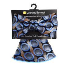 Load image into Gallery viewer, Laurant Bennet Circle Pattern Banded Bow Tie &amp; Matching Hanky Pocket Round Set
