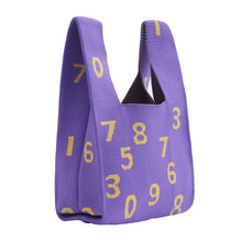 Load image into Gallery viewer, Nollia Purple tote bag with yellow numeric print 
