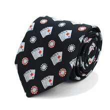 Load image into Gallery viewer, Parquet Poker Chips &amp; Cards Novelty Tie – Black, Green, Blue

