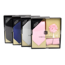 Load image into Gallery viewer, Umo Lorenzo 12-Piece Solid Color Tie, Hanky &amp; Lapel Pin Box Set

