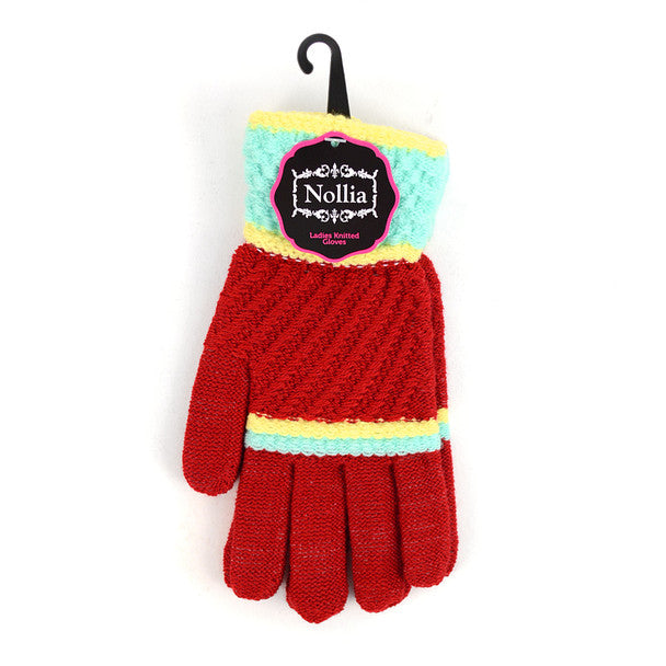 Nollia Women’s Knit Winter Gloves – Soft Stretchable Gloves in Red, Fuchsia & Turquoise