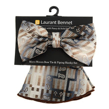 Load image into Gallery viewer, Laurant Bennet Geometric Paisley Banded Bow Tie &amp; Matching Hanky Pocket Round Set
