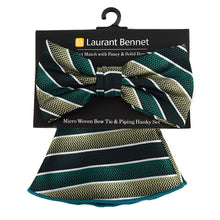Load image into Gallery viewer, Laurant Bennet Striped Bow Tie &amp; Matching Round Hanky Set

