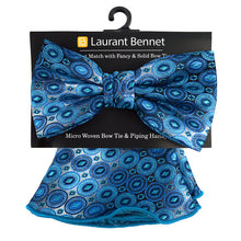 Load image into Gallery viewer, Laurant Bennet Diamond Pattern Banded Bow Tie &amp; Matching Hanky Pocket Round Set
