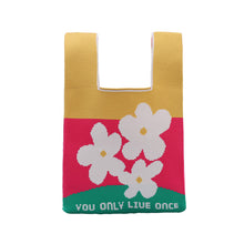 Load image into Gallery viewer, Nollia You Only Live Once Floral Pattern Mini Knit Tote Bag
