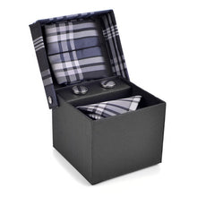Load image into Gallery viewer, Clericci 12pc Plaid Poly Woven Tie, Hanky &amp; Cufflink Gift Set – Assorted Prepack in Matching Fabric Boxes

