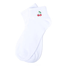 Load image into Gallery viewer, Nollia Ladies' Low Cut Cherry Embroidery Ribbed Socks – Black or White
