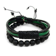 Load image into Gallery viewer, Genuine Leather &amp; Natural Stone 2-Piece Bracelet Set for Men – Parquet (9 Styles)
