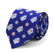 Load image into Gallery viewer, Parquet Poker Chips &amp; Cards Novelty Tie – Black, Green, Blue
