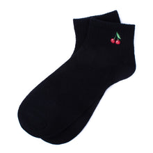 Load image into Gallery viewer, Nollia Ladies' Low Cut Cherry Embroidery Ribbed Socks – Black or White
