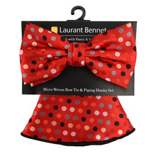 Load image into Gallery viewer, Laurant Bennet Polka Dot Banded Bow Tie &amp; Matching Hanky Pocket Round Set
