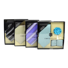 Load image into Gallery viewer, Umo Lorenzo 12-Piece Stripped Tie, Hanky &amp; Lapel Pin Box Set
