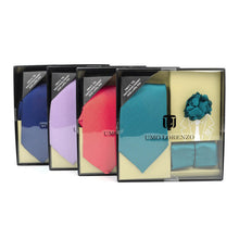 Load image into Gallery viewer, Umo Lorenzo 12-Piece Solid Color Tie, Hanky &amp; Lapel Pin Box Set

