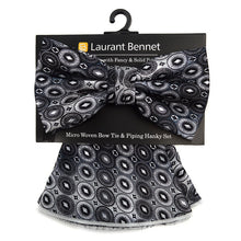 Load image into Gallery viewer, Laurant Bennet Diamond Pattern Banded Bow Tie &amp; Matching Hanky Pocket Round Set
