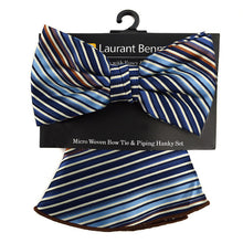 Load image into Gallery viewer, Laurant Bennet Striped Pattern Bow Tie &amp; Matching Round Hanky Set
